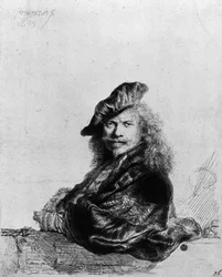 Self portrait leaning on a stone sill, 1639
